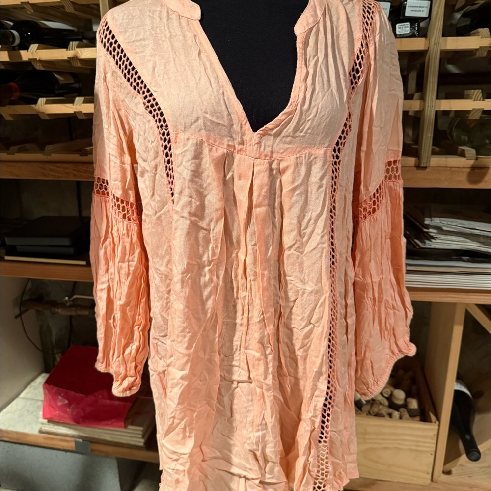 Women's‎ Peach Crochet-Trim Tunic Top